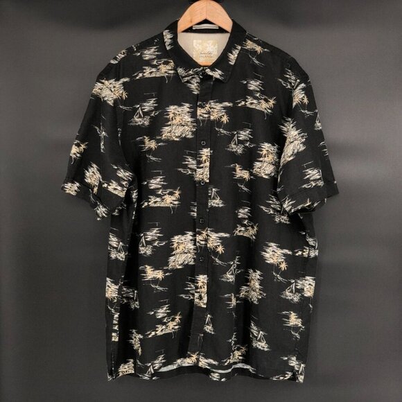 Tasso Elba Island Men's Button Up Tropical Shirt XXL Black Linen Blend Vacation - Picture 1 of 8